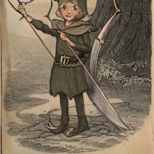 an elf with a bow and arrow standing in front of a pond